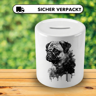 Spardose mit dem Motiv Mops Aquarell - Ansicht 4