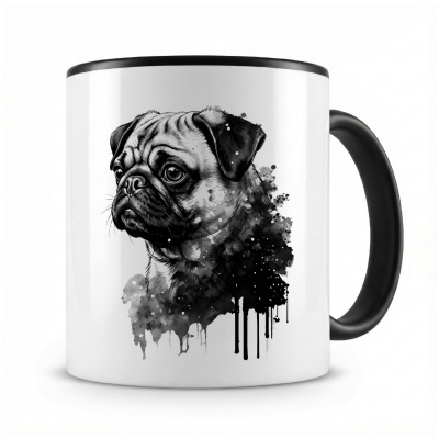 Tasse mit  Mops Aquarell  als Motiv