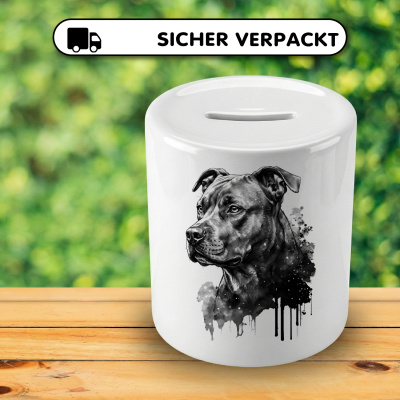 Spardose mit dem Motiv Staffordshire Terrier Aquarell - Ansicht 4