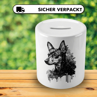 Spardose mit dem Motiv Zwergpinscher Aquarell - Ansicht 4
