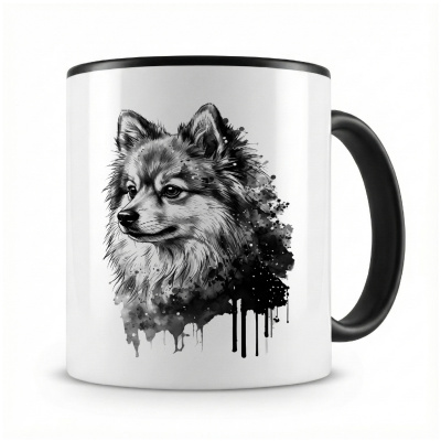 Tasse mit  Zwergspitz Aquarell  als Motiv