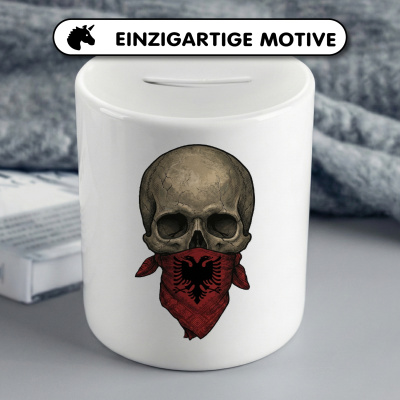 Spardose mit dem Motiv Totenkopf mit Albanien Flagge - Ansicht 3