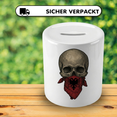 Spardose mit dem Motiv Totenkopf mit Albanien Flagge - Ansicht 4