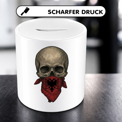 Spardose mit dem Motiv Totenkopf mit Albanien Flagge - Ansicht 5