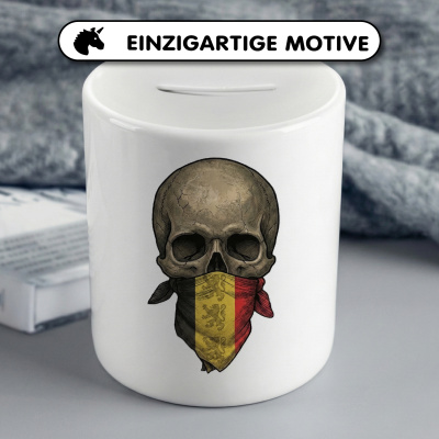 Spardose mit dem Motiv Totenkopf mit Belgien Flagge - Ansicht 3