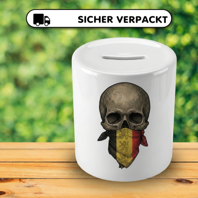 Spardose mit dem Motiv Totenkopf mit Belgien Flagge - Ansicht 4