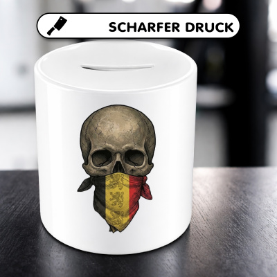 Spardose mit dem Motiv Totenkopf mit Belgien Flagge - Ansicht 5