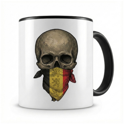 Tasse mit  Totenkopf mit Belgien Flagge 