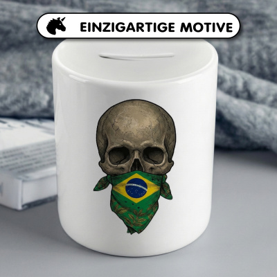 Spardose mit dem Motiv Totenkopf mit Brasilien Flagge - Ansicht 3