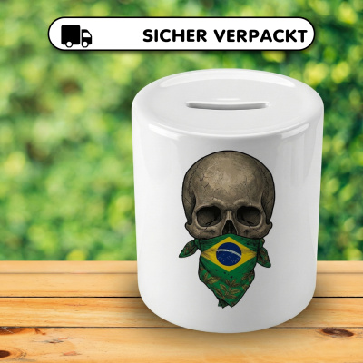 Spardose mit dem Motiv Totenkopf mit Brasilien Flagge - Ansicht 4