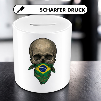 Spardose mit dem Motiv Totenkopf mit Brasilien Flagge - Ansicht 5