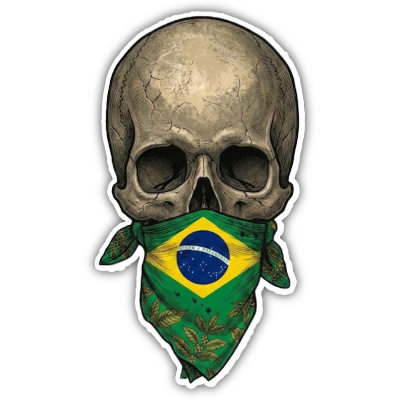 Wandtattoo  Totenkopf mit Brasilien Flagge 