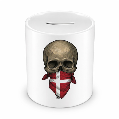 Spardose mit dem Motiv Totenkopf mit D�nemark Flagge