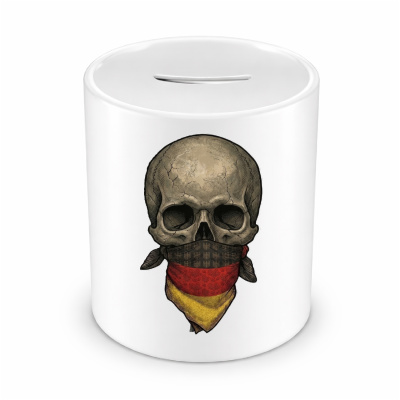 Spardose mit dem Motiv Totenkopf mit Deutschland Flagge