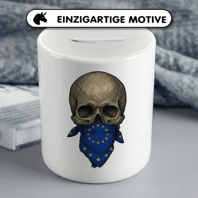 Spardose mit dem Motiv Totenkopf mit Europa Flagge - Ansicht 3