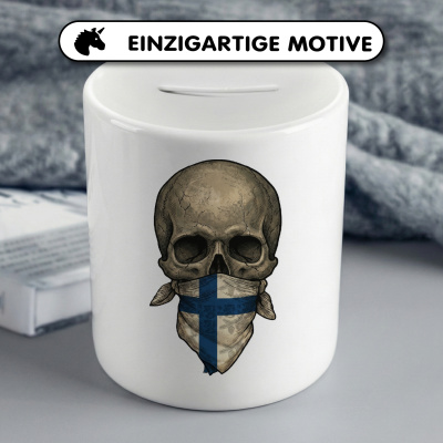 Spardose mit dem Motiv Totenkopf mit Finnland Flagge - Ansicht 3