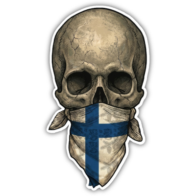 Wandtattoo  Totenkopf mit Finnland Flagge 