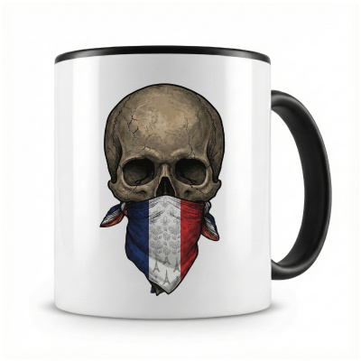 Tasse mit  Totenkopf mit Frankreich Flagge 