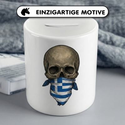 Spardose mit dem Motiv Totenkopf mit Griechenland Flagge - Ansicht 3