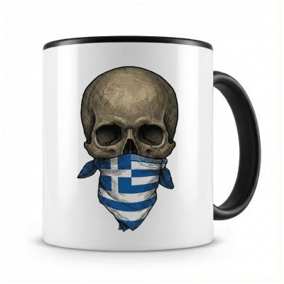 Tasse mit  Totenkopf mit Griechenland Flagge 