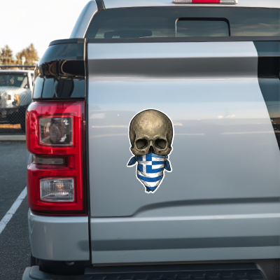 Totenkopf mit Griechenland Flagge Maske Aufkleber - Ansicht 2