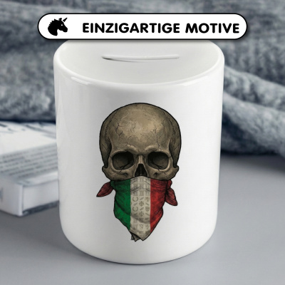 Spardose mit dem Motiv Totenkopf mit Italien Flagge - Ansicht 3