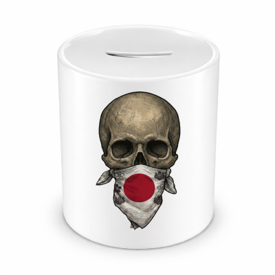 Spardose mit dem Motiv Totenkopf mit Japan Flagge