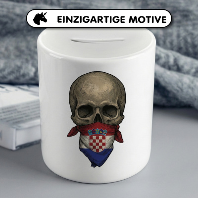 Spardose mit dem Motiv Totenkopf mit Kroatien Flagge - Ansicht 3