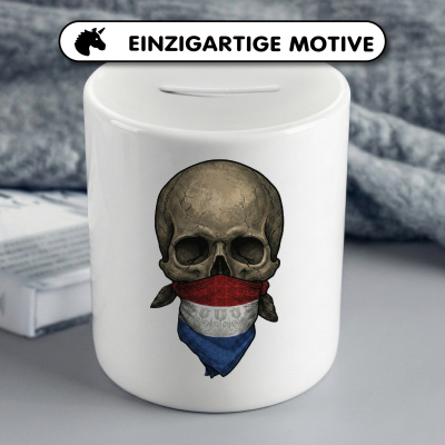 Spardose mit dem Motiv Totenkopf mit Niederlande Flagge - Ansicht 3