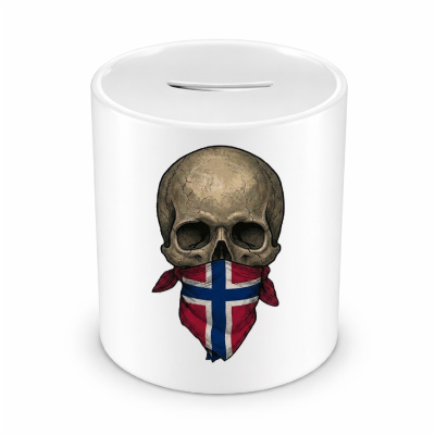 Spardose mit dem Motiv Totenkopf mit Norwegen Flagge