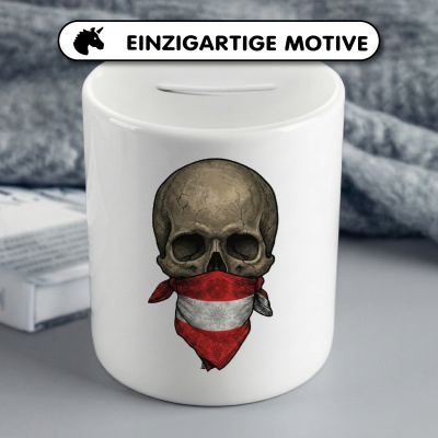 Spardose mit dem Motiv Totenkopf mit �sterreich Flagge - Ansicht 3