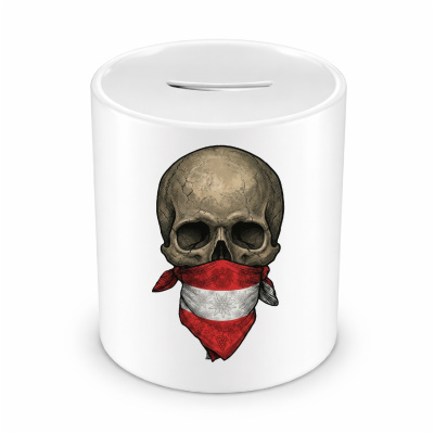 Spardose mit dem Motiv Totenkopf mit �sterreich Flagge