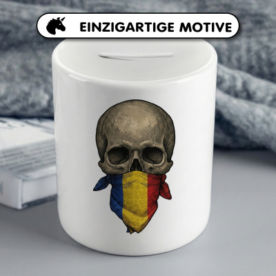 Spardose mit dem Motiv Totenkopf mit Rum�nien Flagge - Ansicht 3