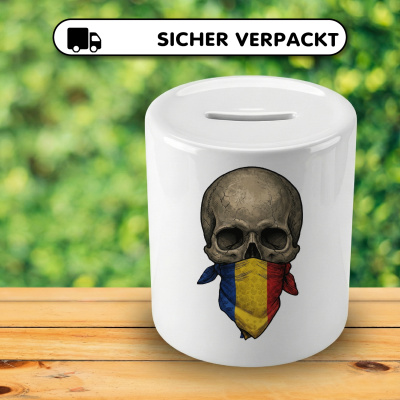 Spardose mit dem Motiv Totenkopf mit Rum�nien Flagge - Ansicht 4