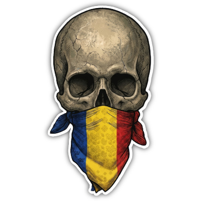 Totenkopf mit Rum�nien Flagge Maske Aufkleber