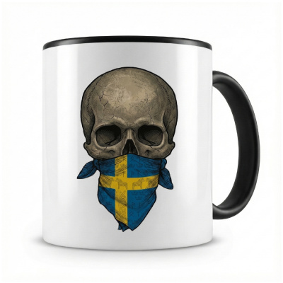 Tasse mit  Totenkopf mit Schweden Flagge 