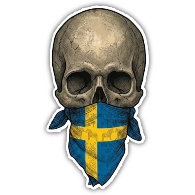 Wandtattoo  Totenkopf mit Schweden Flagge 