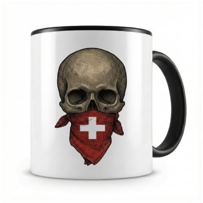 Tasse mit  Totenkopf mit Schweiz Flagge 