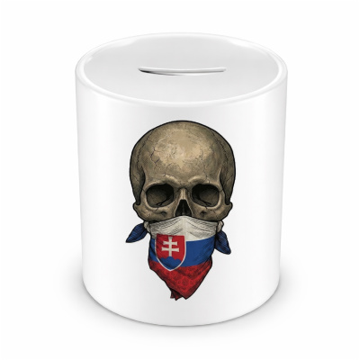 Spardose mit dem Motiv Totenkopf mit Slowakei Flagge