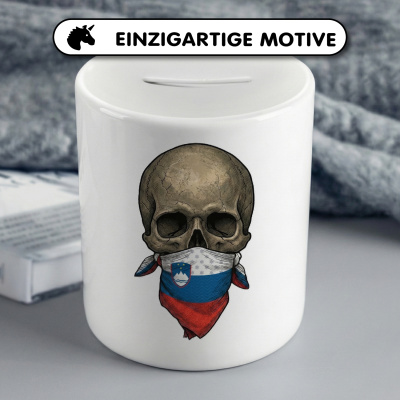 Spardose mit dem Motiv Totenkopf mit Slowenien Flagge - Ansicht 3