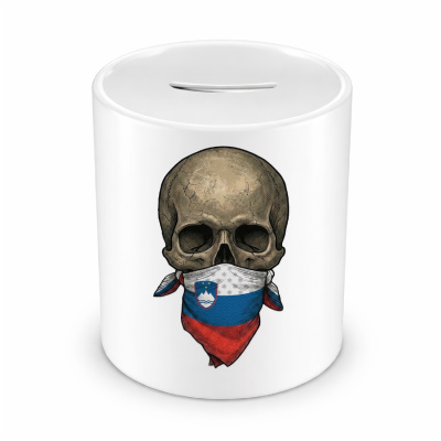 Spardose mit dem Motiv Totenkopf mit Slowenien Flagge