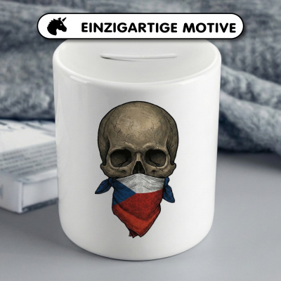 Spardose mit dem Motiv Totenkopf mit Tschechien Flagge - Ansicht 3