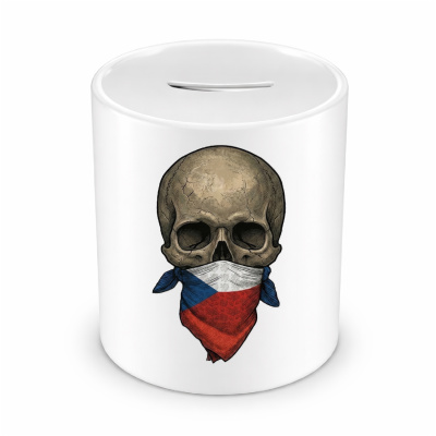 Spardose mit dem Motiv Totenkopf mit Tschechien Flagge