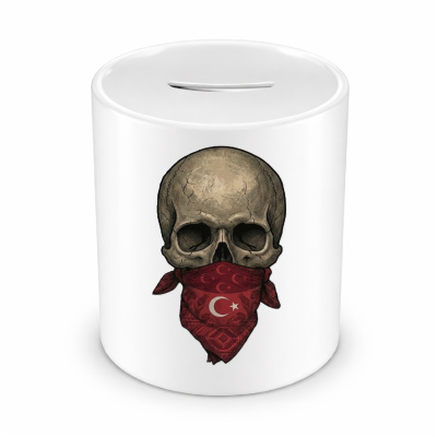 Spardose mit dem Motiv Totenkopf mit T�rkei Flagge