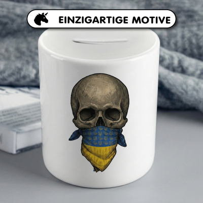 Spardose mit dem Motiv Totenkopf mit Ukraine Flagge - Ansicht 3