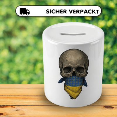 Spardose mit dem Motiv Totenkopf mit Ukraine Flagge - Ansicht 4