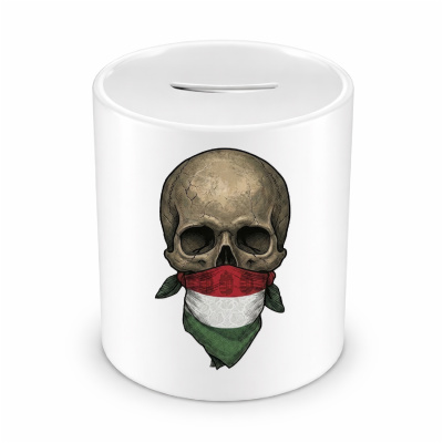Spardose mit dem Motiv Totenkopf mit Ungarn Flagge