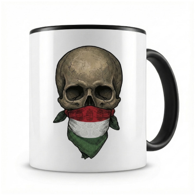 Tasse mit  Totenkopf mit Ungarn Flagge 