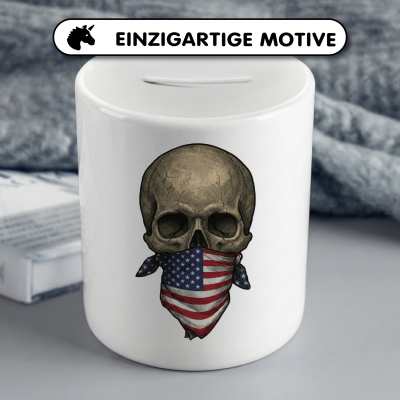 Spardose mit dem Motiv Totenkopf mit Usa Amerika Flagge - Ansicht 3