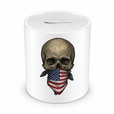 Spardose mit dem Motiv Totenkopf mit Usa Amerika Flagge